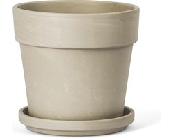 Terracotta Bloempot met Schotel - Graniet Creme - Ø28 cm - H:23.5 cm - Plantenpot Terracotta - Bloempot Buiten