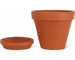 Terracotta Bloempot met Schotel - Oranje - Ø24 cm - H:21 cm - Plantenpot Terracotta - Bloempot Buiten