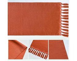 Terracotta Oranje Boho Landelijke Rustieke Boerderij Kwastje Tafelloper - 33x183 cm - Lente Keuken Eettafel Decoratie Bruiloft Vakantie Party Decor