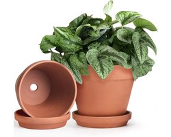 Terracotta Potten - Klei Bloempotten - Planten Verzorgen - Met Drainagegat - Set van 2 - Natuurlijk
