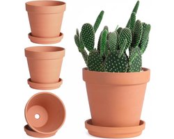 Terracotta potten set - Kamerplant potten - Planten verzorgen - Met schotel - 3 stuks 15.5 cm - Koffie