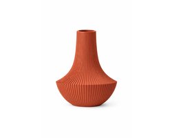 Terracotta Vaas 20 cm – Design Vaas met Ribbel Structuur – Japandi Stijl – Moderne Woondecoratie