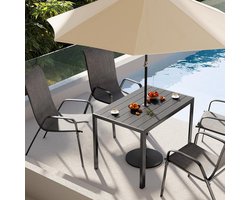 TerraLux 6-Persoons Aluminium Tuin Eettafel met Parasolgat – 110 x 70 x 73 cm – Rechthoekige Outdoor Tuintafel met WPC Houtlook Tafelblad – Weerbestendig & Onderhoudsvriendelijk