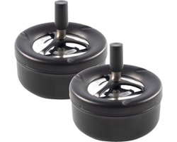 Terras asbak - 2x - mat zwart - RVS - D12 x H7 cm - drukasbak