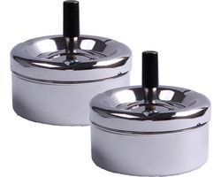 Terras asbak - 4x stuks - zilver - RVS - D12 x H7 cm - drukasbak
