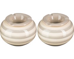 Terras asbak/stormasbak - 2x - rond - keramiek - 12 x 8 cm - grijs/wit - Buiten asbakken