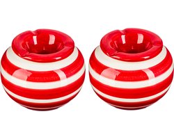 Terras asbak/stormasbak - 2x - rond - keramiek - 12 x 8 cm - rood/wit - Buiten asbakken