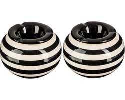 Terras asbak/stormasbak - 2x - rond - keramiek - 12 x 8 cm - zwart/wit - Buiten asbakken
