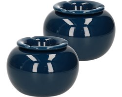 Terras asbak/stormasbak - 2x - rond - keramiek - 16 x 11 cm - blauw - Buiten asbakken