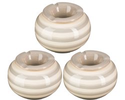 Terras asbak/stormasbak - 3x - rond - keramiek - 12 x 8 cm - grijs/wit - Buiten asbakken