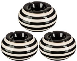 Terras asbak/stormasbak - 3x - rond - keramiek - 12 x 8 cm - zwart/wit - Buiten asbakken