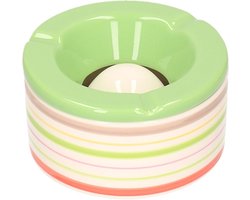 Terras asbak/stormasbak - groen met streep - 14 x 7,5 cm - keramiek - buitenasbak - asbakken