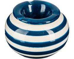 Terras asbak/stormasbak - rond - keramiek - 12 x 8 cm - blauw/wit - Buiten asbakken