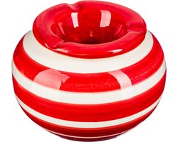 Terras asbak/stormasbak - rond - keramiek - 12 x 8 cm - rood/wit - Buiten asbakken