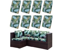 Terras Kussenhoezen voor Buiten, 8 stuks rekbare rotan vervangende hoezen voor tuinbank en bank, bedrukt, wasbaar, individuele zitkussenhoes voor bank met elastische band
