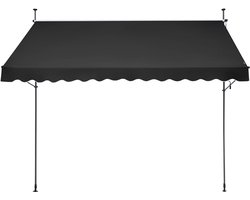 Terras Markise, 350x120 Cm - Handmatige Bediening - Zonwering voor Terras Of Balkon - Verstelbare Hoogte 218-310 Cm - Zwart