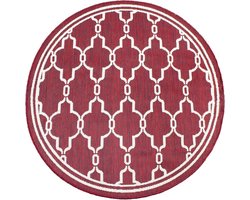 Terras Spaans Tegelpatroon Outdoor Cirkel Rond Tapijt Mat in Bordeaux Rood, Natuurlijk, Blauw, Zilver, Terracotta, Teal en Goud Geel (120x120 cm (4x4'), Bordeaux)