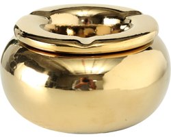 Terras storm asbak metallic goud kleur 14 cm breed - Geschikt voor binnen en buiten