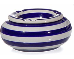 Terrasasbak keramiek wit/blauw - 10 cm diameter - met deksel - buiten asbak