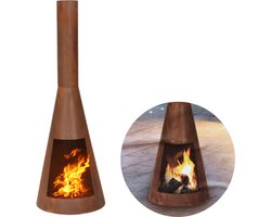Terrashaard - Houtkachel - Tuinhaard - Terrasverwarming - Vuurkorf - Roestbruin - 100cm Hoog - 35cm Breed - Inclusief EBOOK