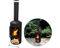 Terrashaard - Houtkachel - Tuinhaard - Terrasverwarming - Vuurkorf - Zwart - Inclusief Pook - 158cm Hoog - 45cm Diameter