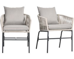 Terrasstoel Set – Tuinstoelen – Balkon Stoelen – Buiten Stoelen – Boho Tuinmeubilair – Comfortabele Zitschaal – Wasbare Kussenhoes – Stabiel Metalen Frame – Beige