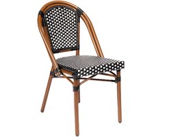 Terrasstoel (Set van 2) - Stoel Lyon - Zwart Wit - Stapelbaar - Stevig - Aluminium frame houtmotief - Licht - Bistrostijl - Polirotan