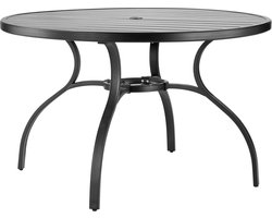 Terrastafel, Tuintafel, Balkontafel (1200 x 725 mm) van Koolstofstaal, Ronde Buitentafel voor Terras, Tuin, Veranda, Waterbestendig, met 38 mm Parasolgat, Draagkracht 68 kg, Zwart