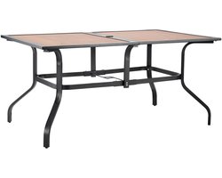 Terrastafel, Tuintafel, Balkontafel (1505 X 960 X 725 mm) Gemaakt van Koolstofstaal en Dpc-Tafelblad, Eettafel voor Tuin, Terras en Balkon, Waterbestendig, met 35 mm Parasolgat, Draagkracht 68,04 kg