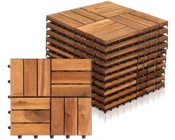 Terrastegel 11 stuks - 1 m² Tuintegels - 30 x 30 cm 12 latten - Balkon, Terras Vlondertegel - Terrasplanken - Kliktegels met drainagesysteem - Makkelijke en Snelle Montage