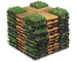 Terrastegel met kunstgras 22 stuks - 2 m² Tuintegels Kliktegels met drainagesysteem - 30 x 30 cm - Balkon, Terras Vlondertegel - Terrasplanken - Makkelijke en Snelle Montage