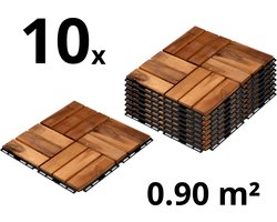 Terrastegels - Acaciahout - 10 Stuks - 0.90 m² - Bruin - 12 Latjes - Vlondertegels - Balkontegels - Makkelijke en Snelle Montage