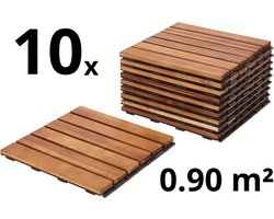 Terrastegels - Acaciahout - 10 Stuks - 0.90 m² - Bruin - 6 Latjes - Vlondertegels - Balkontegels - Makkelijke en Snelle Montage