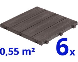 Terrastegels - Composiet - Bruin - 6 Stuks - 0.55 m² - Wood Grain - Vlondertegels - Balkontegels - Onderhoudsvrij - Makkelijke en Snelle Montage