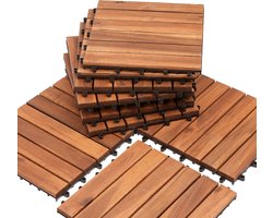 Terrastegels Tuintegels 33 stuks 3 m² Terrasplanken Balkon vloer - Kliktegels - Buiten tegels - Terrastegels hardhout Acaciahout Bruin 30 cm x 30 cm x 2,4 cm