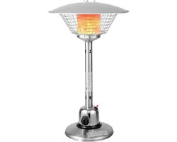 Terrasverwarmer Staand - Elektrische Straler - Buiten Verwarmen - Verzwaarde Sokkel Stabiliteit - 54x90cm - Zilver