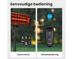 Terrasverwarming - Infrarood Verwarming - Elektrisch - 1800W - Staand - met Afstandsbediening - 3 Standen - Zwart Leak-care - SH20ASR
