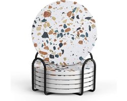 Terrazzo Onderzetters Set van 6, Absorberende Coasters met Houder voor Woonkamer en Cadeaus voor Huizen, Ideaal voor Feestjes en Decoratie