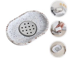 Terrazzo Zeepbakje met roestvrijstalen afdruipbak, beige, zeephouder, natuurlijke steen, beige voor badkamer, wastafel en keuken-Afvoerontwerp voor keukengootstenen en badkamerbladen
