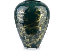 Terroso® - Handgemaakte Glazen Vaas - Bloemenvaas - Groen met Goud - Marmer Look - Interieur Woondecoratie - 27 cm Hoog