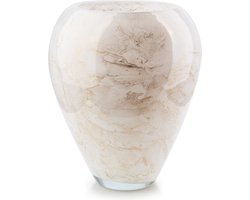 Terroso® - Handgemaakte Glazen Vaas - Bloemenvaas - Wit met Goud - Marmer Look - Interieur Woondecoratie - 33 cm Hoog