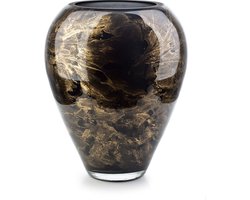 Terroso® - Handgemaakte Glazen Vaas - Bloemenvaas - Zwart met Goud - Marmer Look - Interieur Woondecoratie - 33 cm Hoog