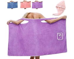 Terry Dress - Dames badstof jurk - Draagbare badjurk - Verstelbare sluiting met twee knopen, zacht en gemakkelijk te dragen - Absorberend en snel drogend - Badhanddoek badjasjurk - Paars - One Size