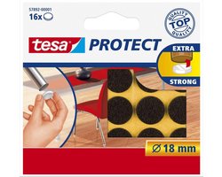 Tesa meubelvilt - 16x - zelfklevend - bruin - 1,8 cm - rond - antikras - viltjes - Viltglijders - Meubelbeschermers