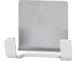 Tesa Powerstrips Dubbele haak - RVS - ophanghaak - verwijderbare haken - waterproof - badkamerhaak - opplak haak