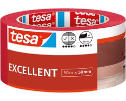 tesa schilderstape ECONOMY in een verpakking van 6 - veelzijdige plakband voor schilderwerkzaamheden zonder oplosmiddelen - kan zonder resten worden verwijderd - breed - 6 rollen van elk 50 m