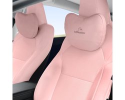 Tesla Nekkussen Auto - Ergonomisch - Orthopedisch - Reiskussen Traagschuim Memory Foam - Neksteun en Hoofdkussen Voor Comfort - Interieur Accessoires - 2 Stuks - Roze