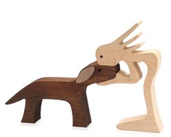 TESSTSY Houten beeldjes, sculptuur en ornamentenset, houtsnijwerk van honden en mensen, abstracte stijl mensen met hondenbeeld, houtsnijwerk van honden voor thuis, kantoor, slaapkamer (vrouw en hond)