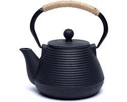 Tetsukyusu - Gietijzeren theepot 1.0 liter zwart - Geëmailleerde theepot in Japanse stijl - Met filter