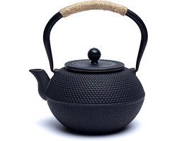 Tetsukyusu - Gietijzeren theepot 1.2 liter zwart - Geëmailleerde theepot in Japanse stijl - Met filter